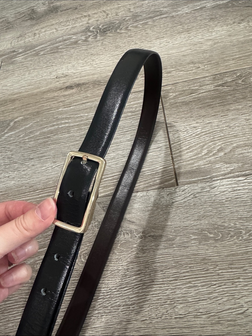 Women's Black and Brown Reversible Leather Belt with Gold Buckle